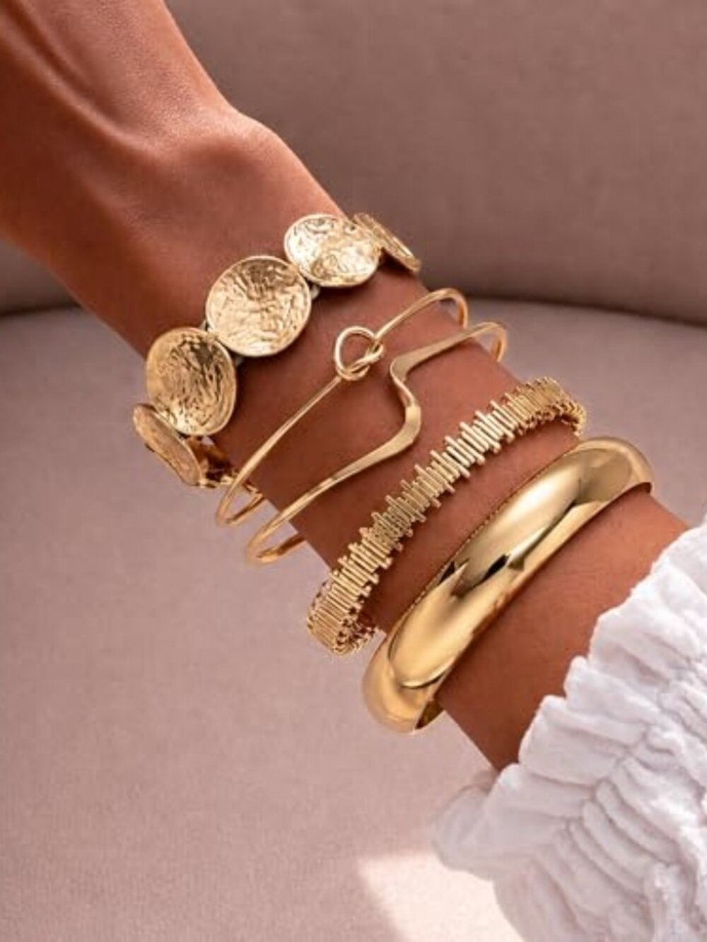 Gold Bangle Bracelets for Women, Dainty Knot 14K Gold Plated Multi Layer Bangle